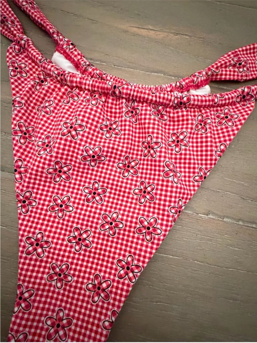 PINK Victoria's Secret Red Gingham Floral Thong Bikini Bottom - Ladybug Lane